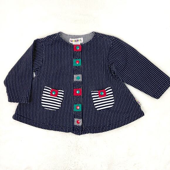 Vintage 90s Gymboree Girl Jacket Top Rainbow Tag Polka Dot Navy White XSmall - Picture 1 of 11